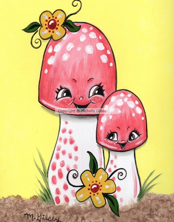 Friendly Family Mushrooms Painting