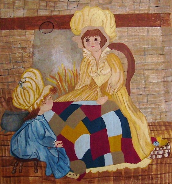 Primitive Girl Quilting Painting