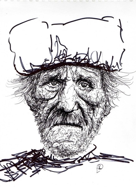 sketch of Russian grandpa