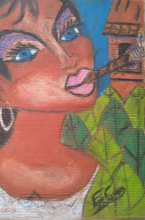 Cuban Girl with Blue eyes Smoking a Cigar