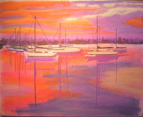 Sailboats in a sunset of fire