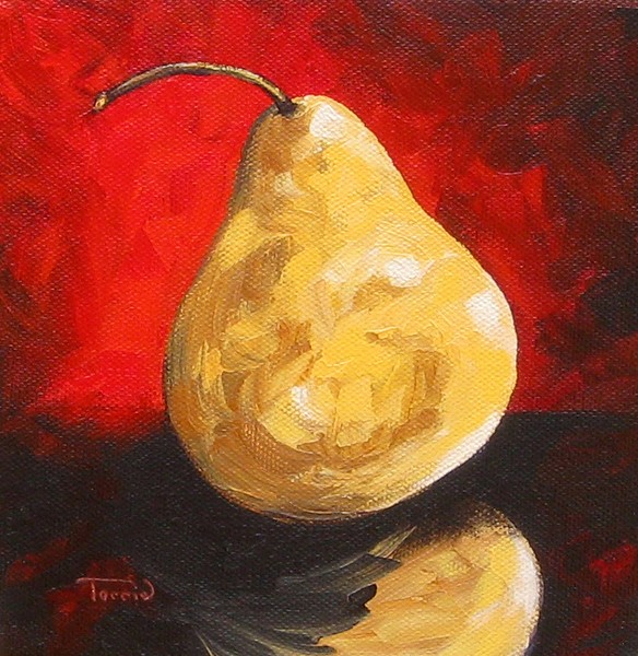 Gold Pear on Red