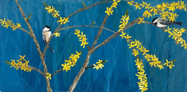 Chickadees and Forsythia