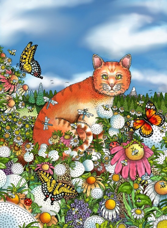 Orange Tabby Among Flowers