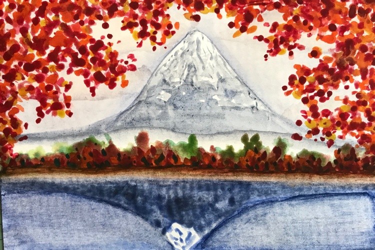 Mountain through Fall Leaves