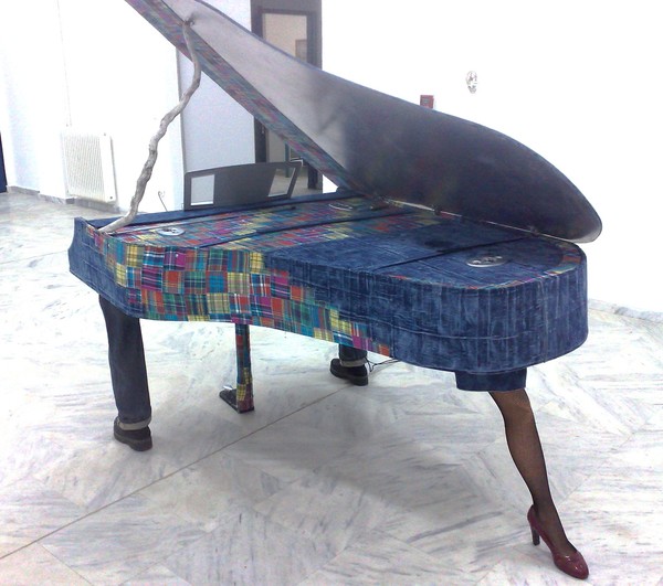 Eco piano made from used paper & denim 2