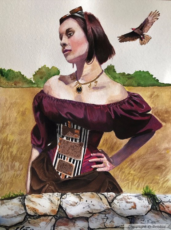 Steampunk woman with vulture