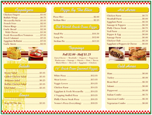 Nonno's Pizza Trifold Menu