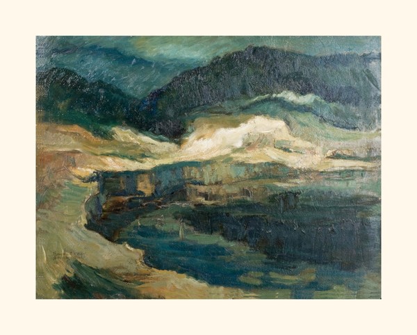 3. - Sulphuric Lake.Oil painting. Italy. 50x45 cms