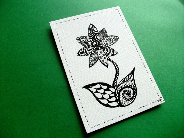 Ink Drawing Original- Flower Zendoodle