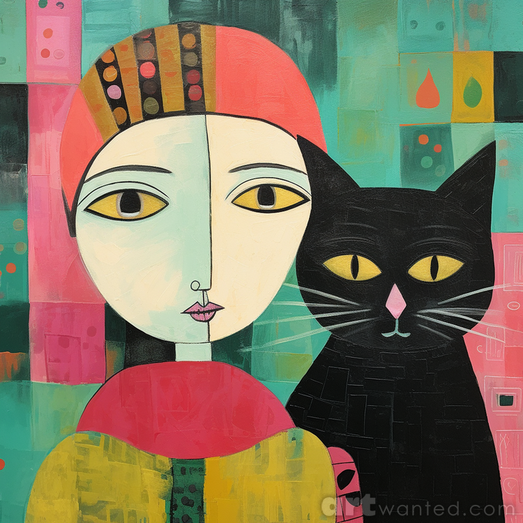 Woman and black cat