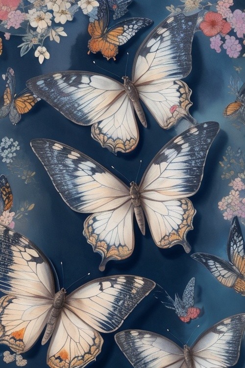 DreamShaper v7 Butterflies pattern seamless Hokusai Contempora 0