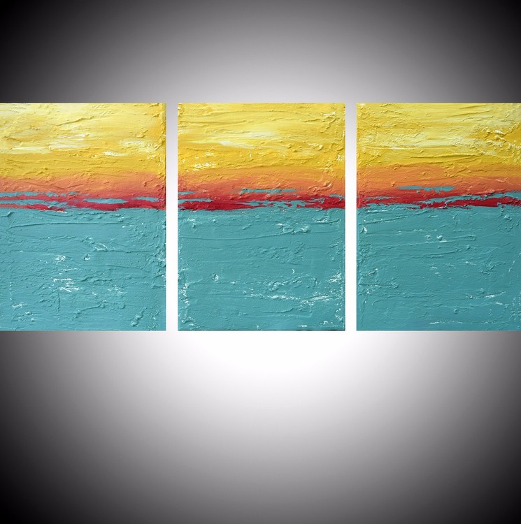 Turquoise Flats abstract triptych painting for sal