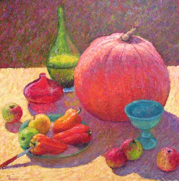 Outdoor still life with a pumpkin