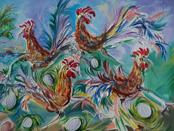 Key West Roosters 20x24