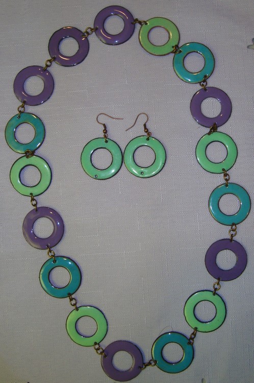 copper enamel necklace and earring set SOLD