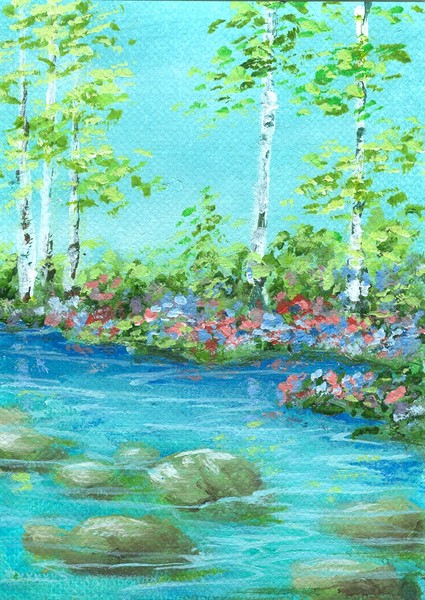 Little Birch Pond    ACEO art card slewis