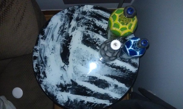 black and white painted table top oil paint on glass