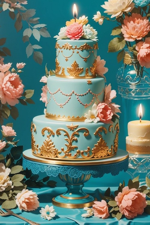 DreamShaper v7 Birthday cake JeanHonor Fragonard style seamles 0