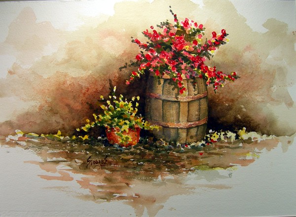 Barrel With Flowers