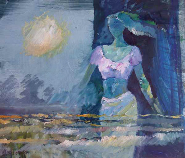 lady in abstract landscape