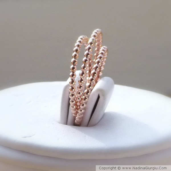 3 x 14k rose gold filled dotted unique stack rings