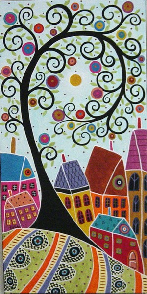 Houses And A Swirl Tree