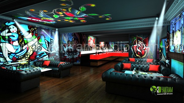 3D Interior Design Commercial Night View Pub Bar