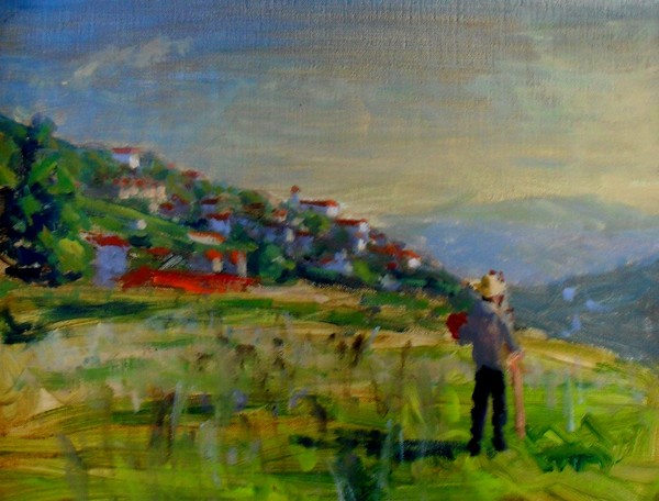 A painter painting Petralia in Sicily