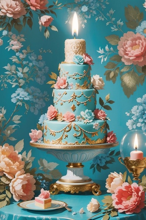 DreamShaper v7 Birthday cake JeanHonor Fragonard style seamles 1