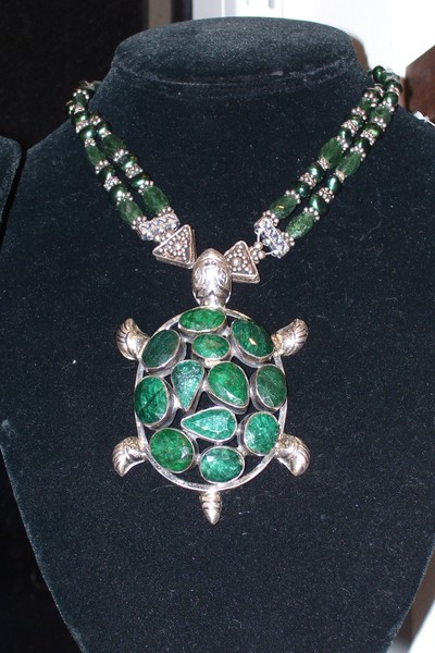 Sterling Silver and Emerald Turtle Pendant