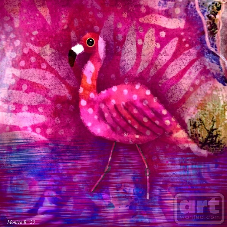 Whimsical Pink Flamingo Abstract Art 