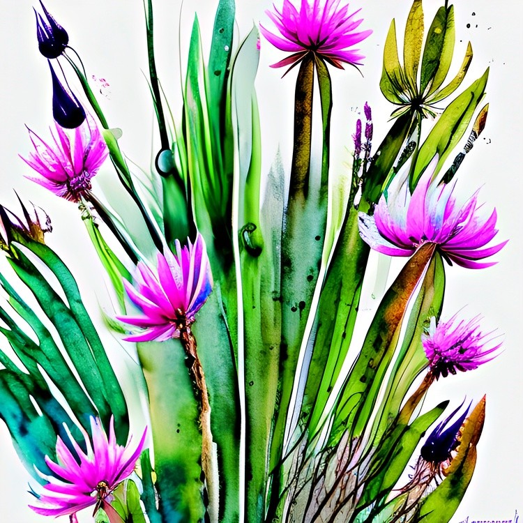 Watercolor purple desert flowers