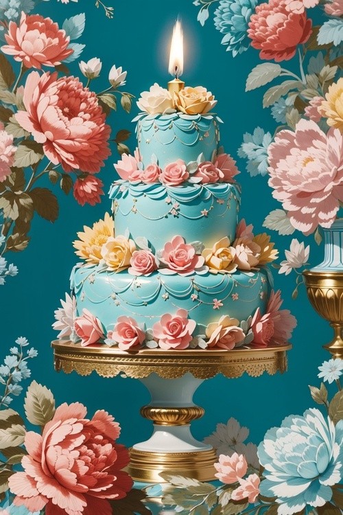 DreamShaper v7 Birthday cake JeanHonor Fragonard style seamles 3