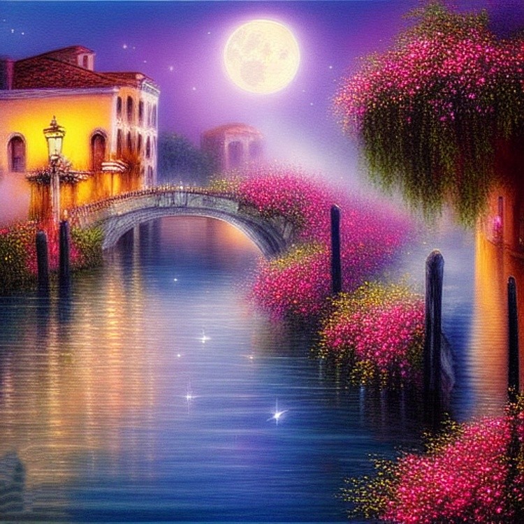 Venice bridge in moonlight