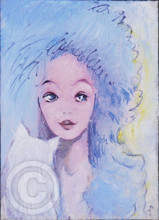 Winter fairy with white cat