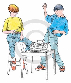 Two male Pre-teens/listening to music