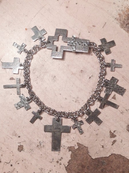 Sterling Cross Clasp Charm Bracelet