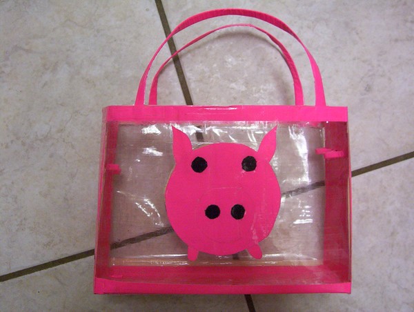 Duct tape handbag, clear,pink (pig)