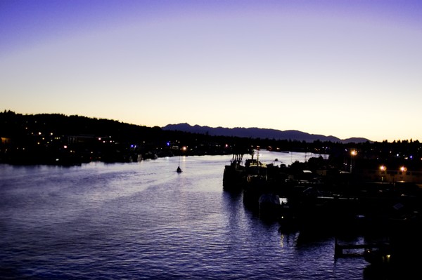Sunset off Ballard Bridge in Seattle