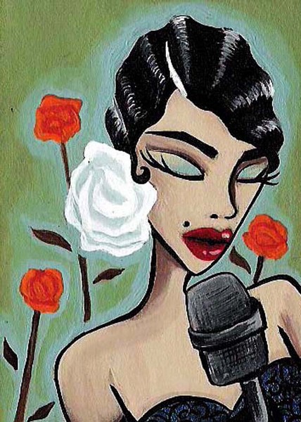 ACEO*mini painting*AUDREY SINGS THE BLUES*TEARDROP