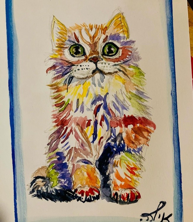 painting a cute-cat in watercolors was so much fun