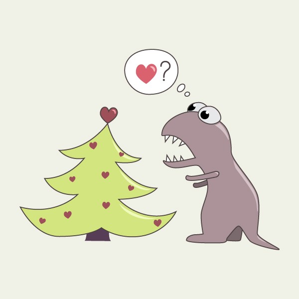 Dinosaur and Christmas tree