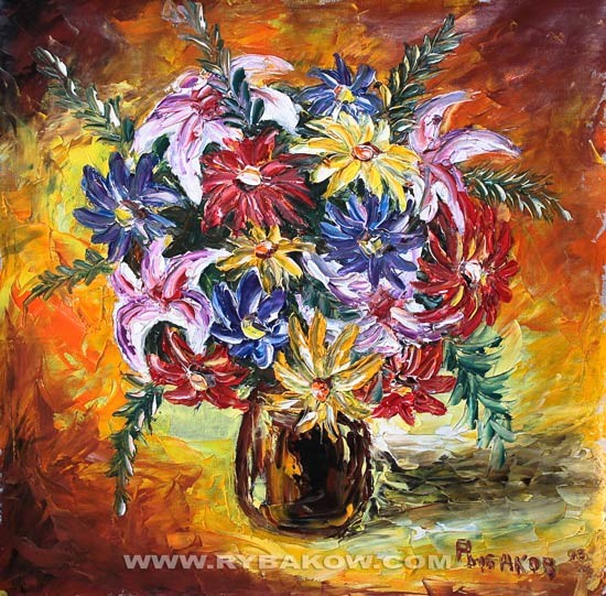 Painting: Cheerful bouquet 108. Painting flowers. 