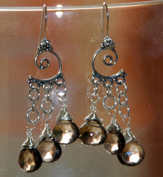 Sterling silver chandelier earrings and smoky quar