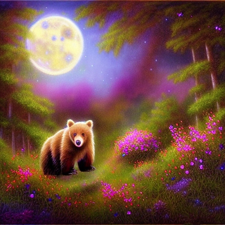 Bear flowers and moon