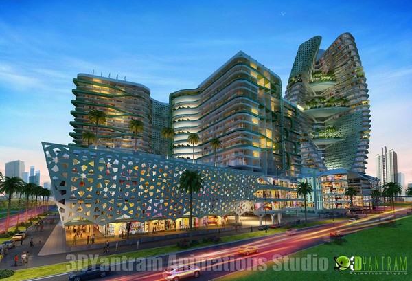 Shopping Mall Building Exterior Design Night View