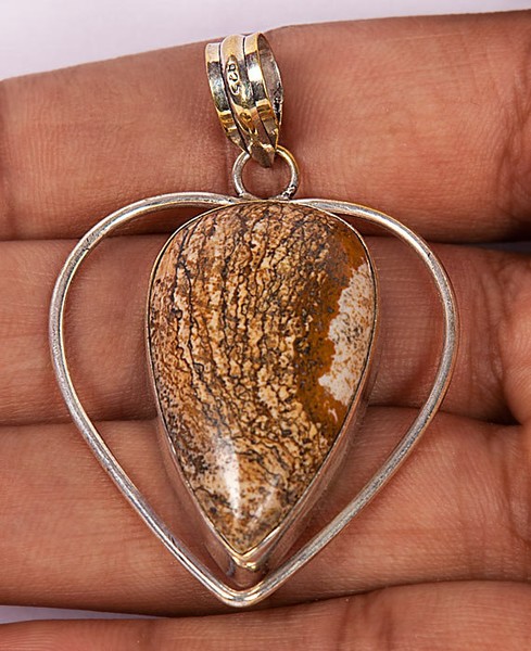 Jasper Heart Shaped Sterling Silver Pendant