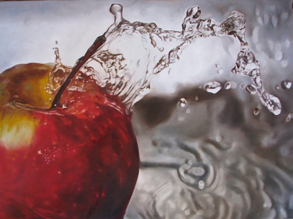 Red apple and water