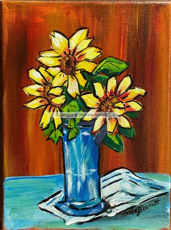 Abstract Sunflower in blue vase